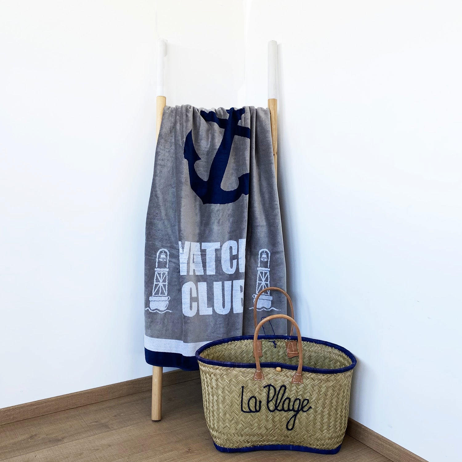 STRANDTUCH Frottee Samt Jacquard Grau 100x175 470g/m² - Yacht Club - Grau, Textil (95/175cm) - LE COMPTOIR DE LA PLAGE