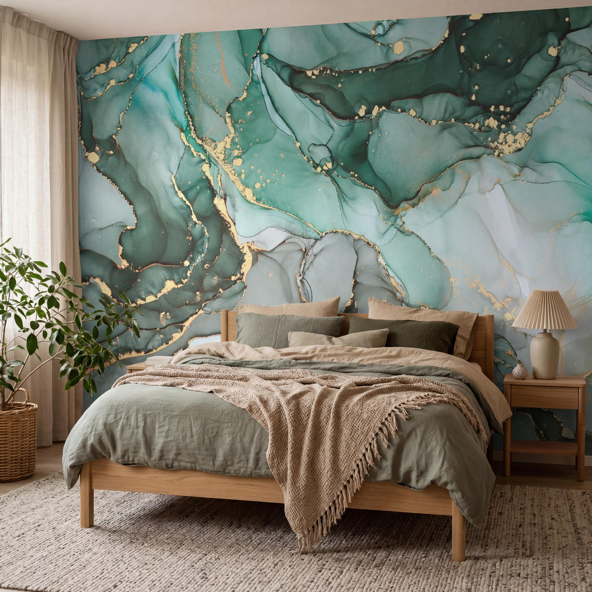 TAPETE - Gold - Marmor - Grün - Luxus - Marmoroptik - Grau - 400x300 cm - Grün, Papier (400/300cm) - OnlyWow