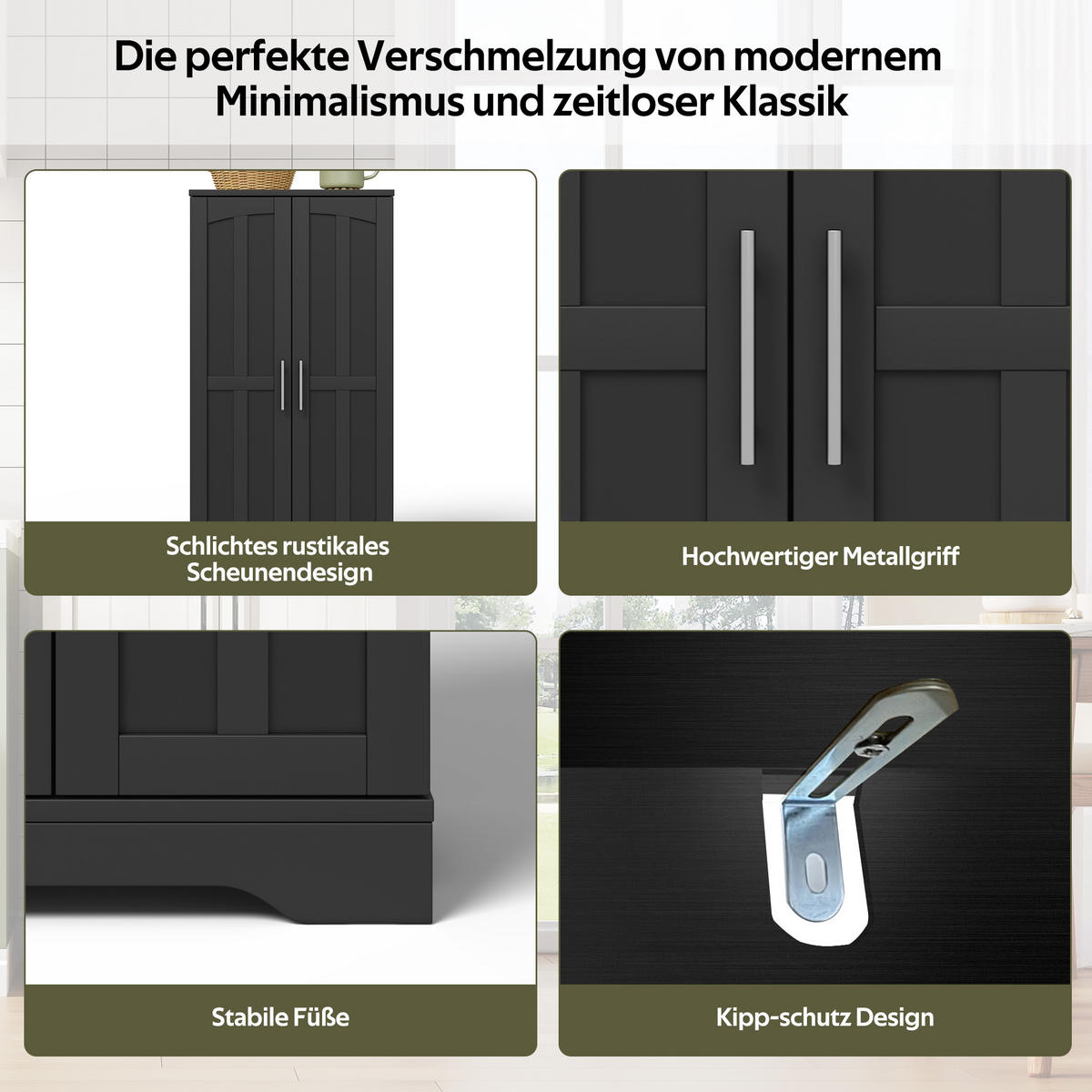 AUFBEWAHRUNGSSCHRANK 120x60x40cm Schwarz mit LED Licht & Wellentüren - Schwarz, Holzwerkstoff (40/120/60cm) - Modfu