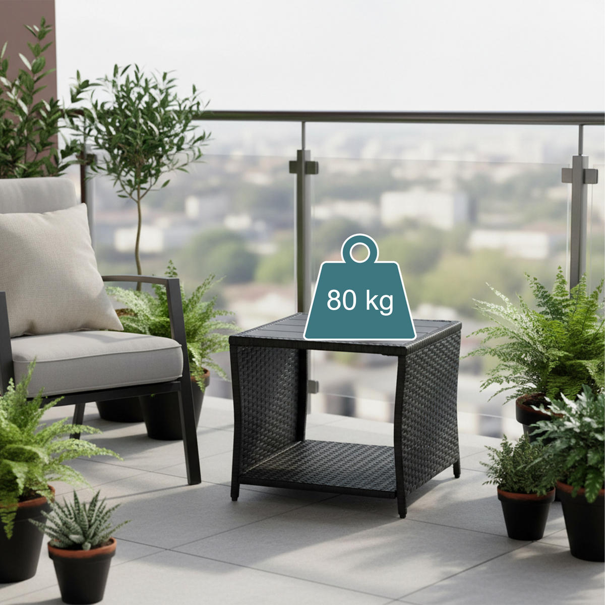 BALKONTISCH - Schwarz, Kunststoff/Metall (45/45/40cm) - Relaxdays