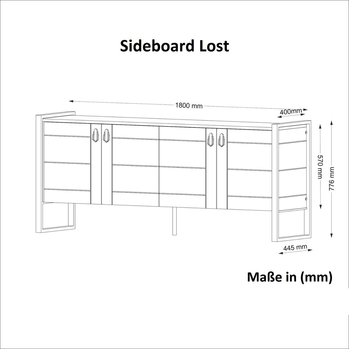 SIDEBOARD Lost mit Metallfüßen Braun - Walnussfarben/Schwarz, Holzwerkstoff/Metall (180/78/40cm) - moebel17
