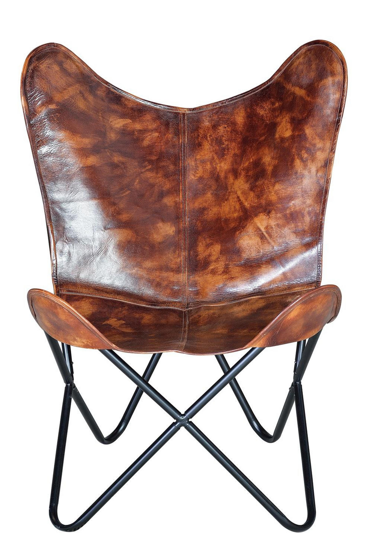STUHL aus Leder und Metall - Braun, Fell (72/95/68cm) - Giner y Colomer