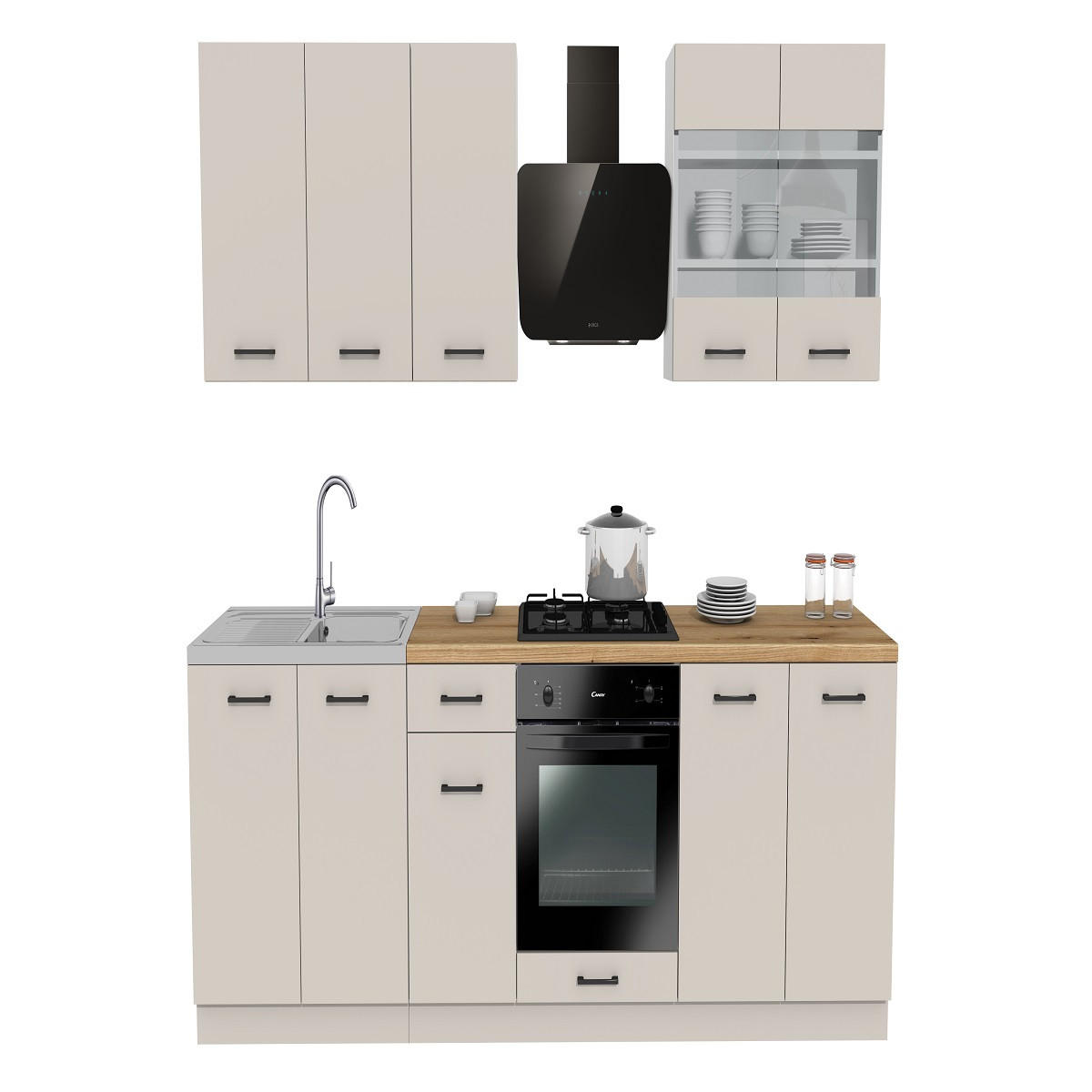 KÜCHENZEILE 260 cm mit Arbeitsplatte - SIMPLY Z1 - in Kaschmir Matt / Weiß - Kaschmir/Schwarz, Holz/Holzwerkstoff (260/212/53cm)