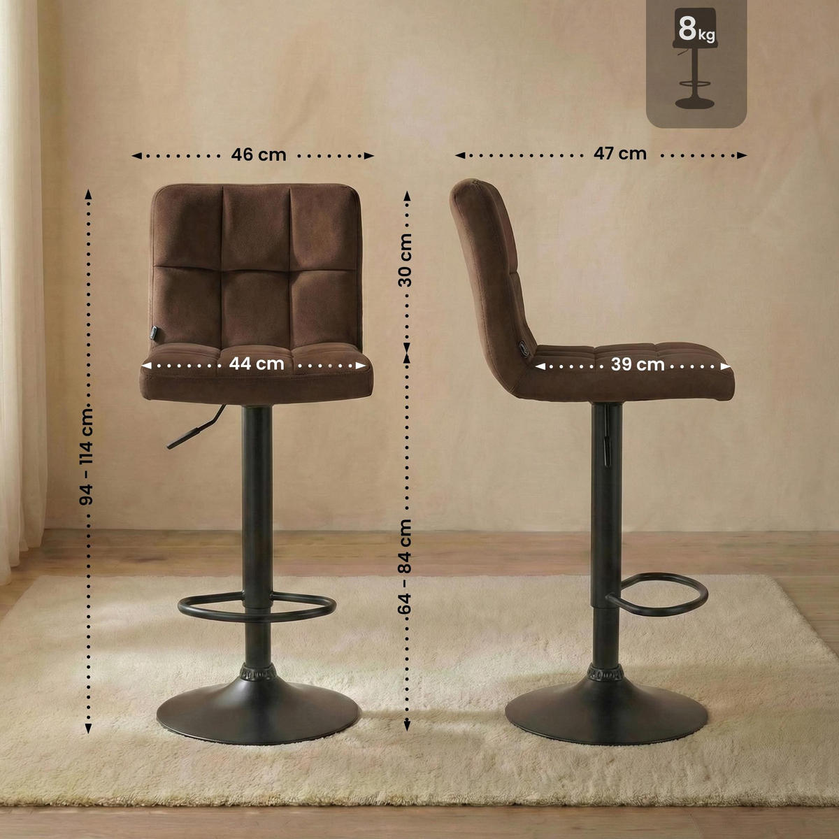 BARHOCKER Peru Samt 46x47x94 cm braun - Braun, Textil (46/94/47cm) - furnicato