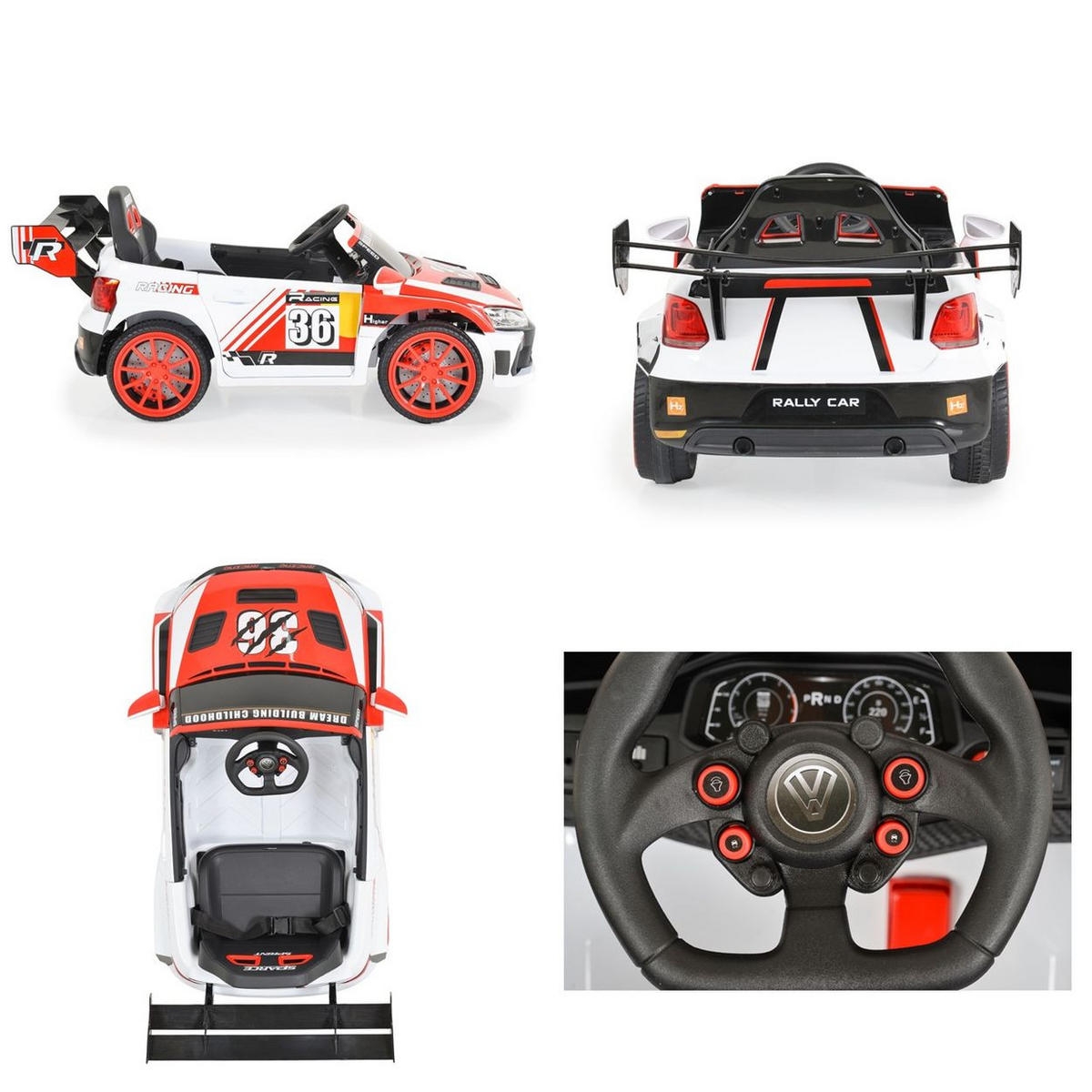 ELEKTROAUTO Drift rot Fernbedienung 4 Motoren, Drift-Funktion, MP3, Gurt - Rot, Kunststoff (114/54/29cm) - Moni