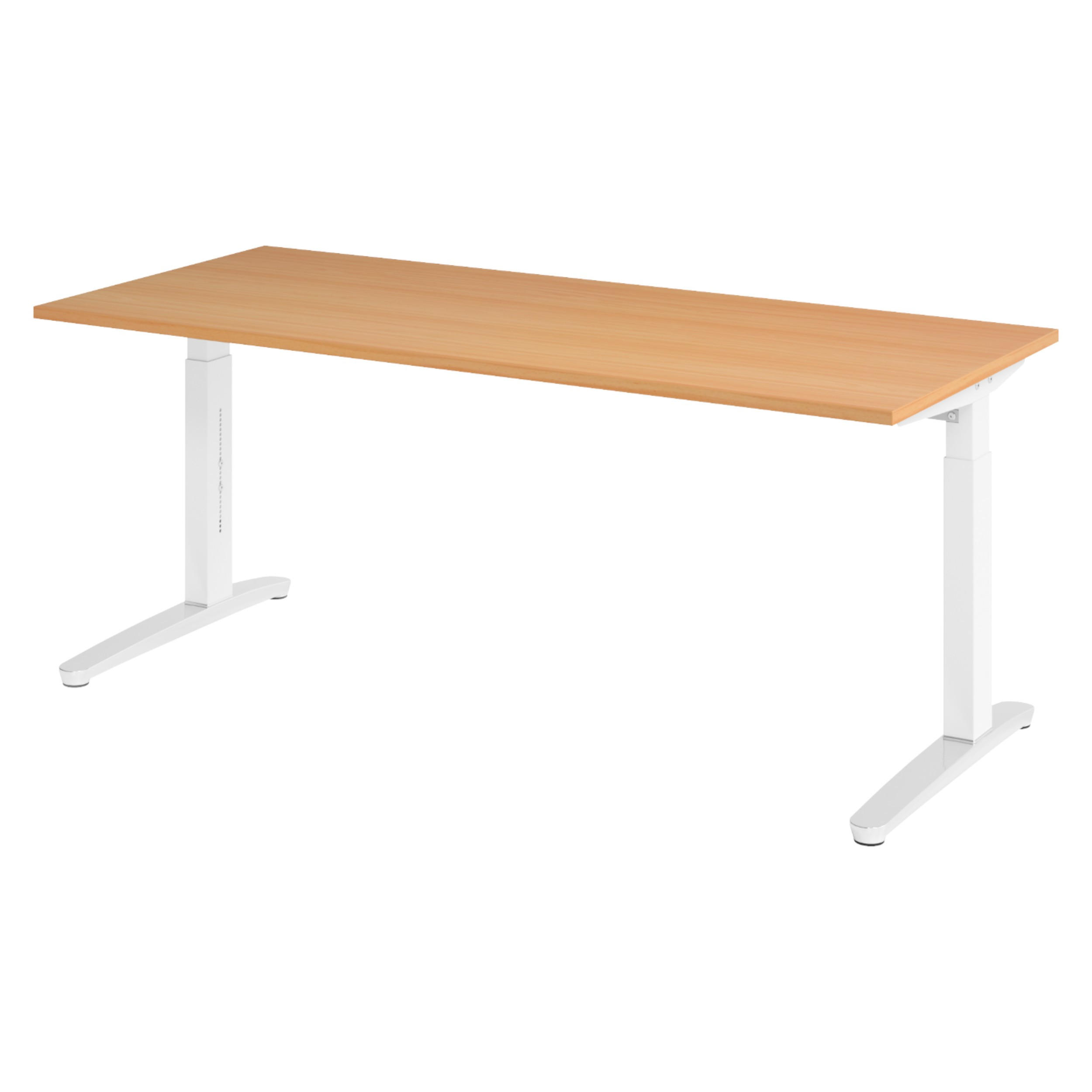 bümö Schreibtisch Buche, Weiß, Silber 180x74x80 cm