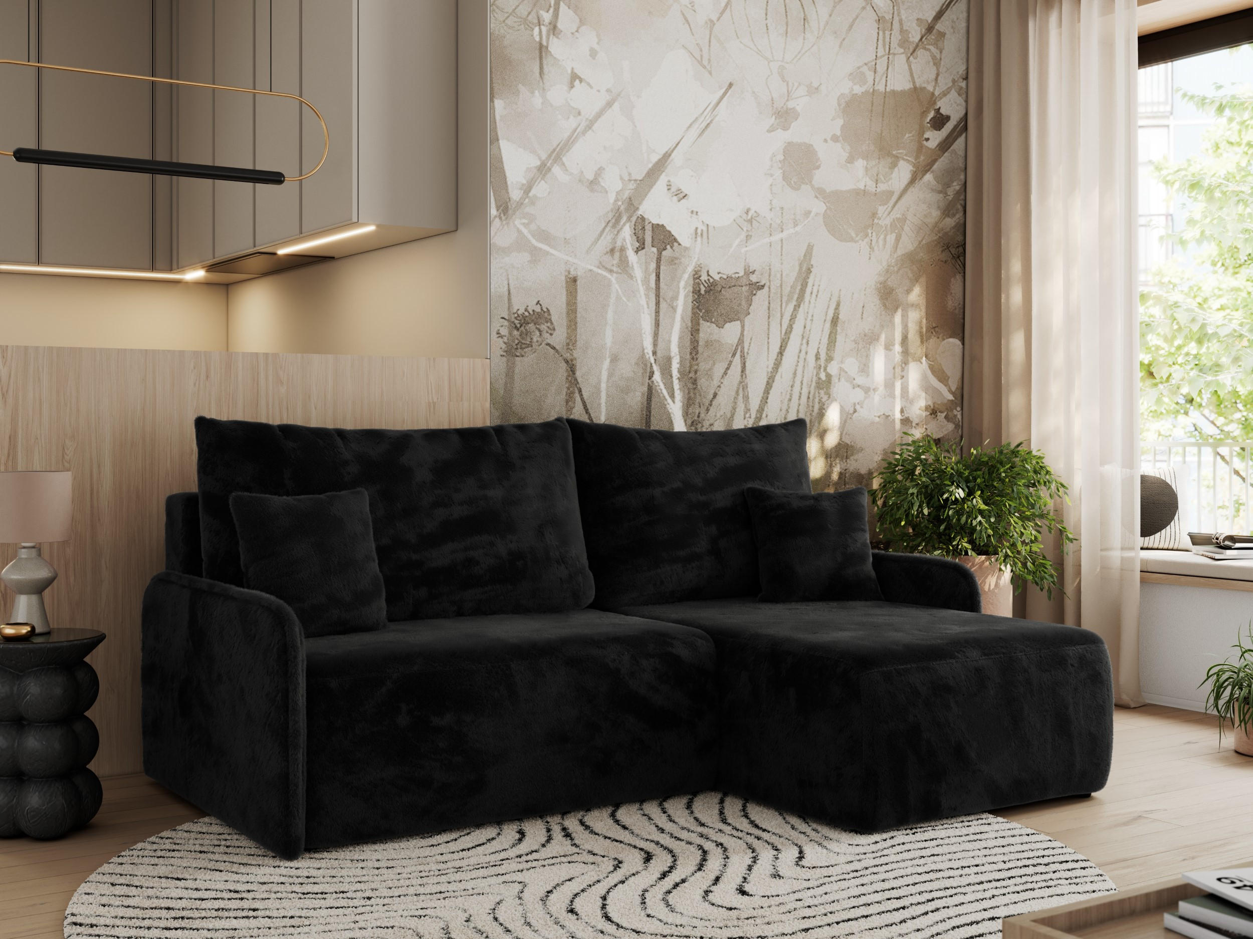ECKSCHLAFSOFA ARPA L Schwarz Plüsch - rechts - Schwarz, Kunststoff/Textil (150/198cm) - MKS