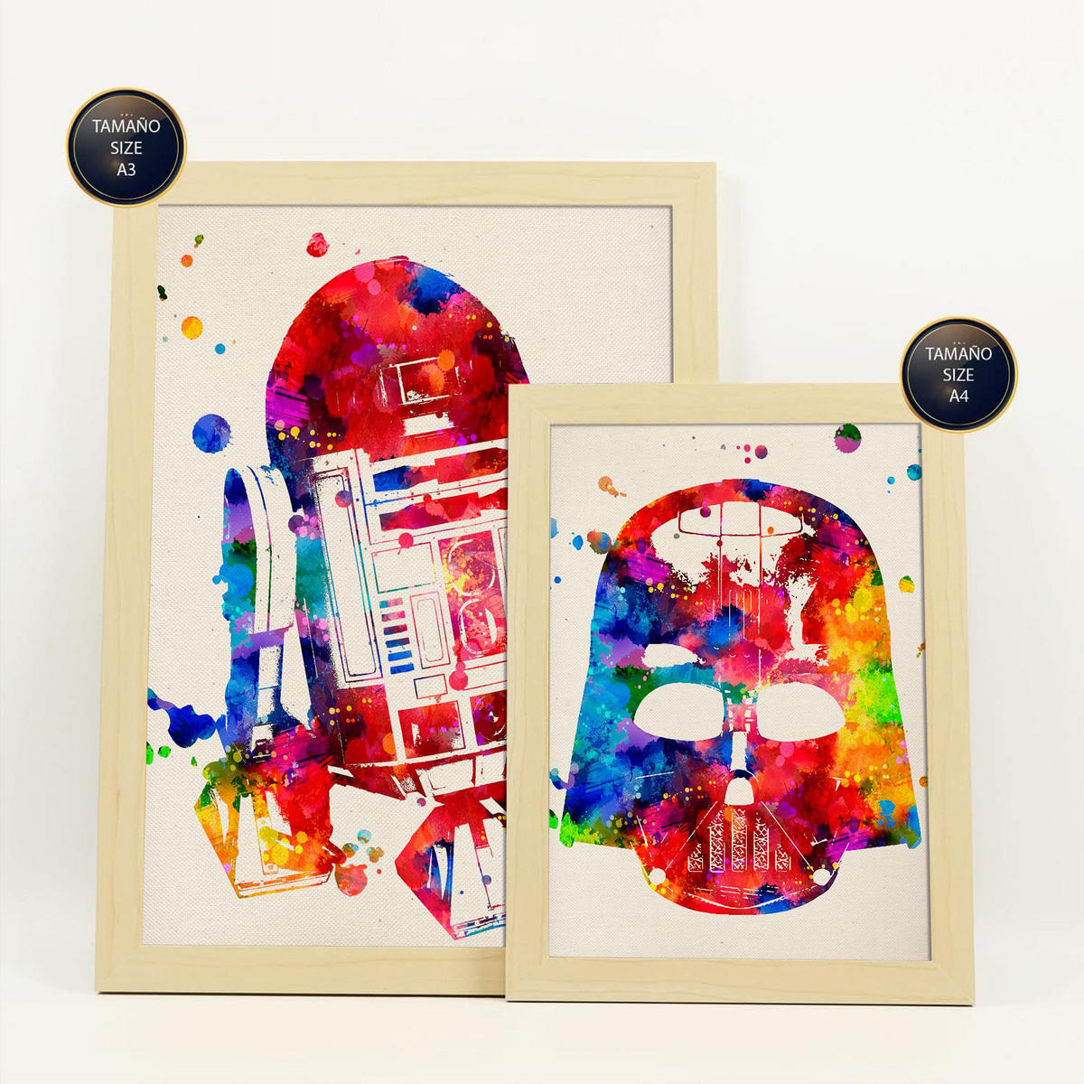 POSTER Set Mit 6 Star Wars Größe A3 & A4 Rahmen aus hellem Holz - Beige, Papier (29.7/1cm) - Nacnic