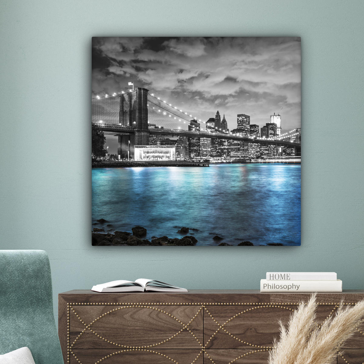 LEINWANDBILD New York - Skyline - Stadt - Blau 90x90 cm - Blaugrau, Textil (90/90cm) - MuchoWow