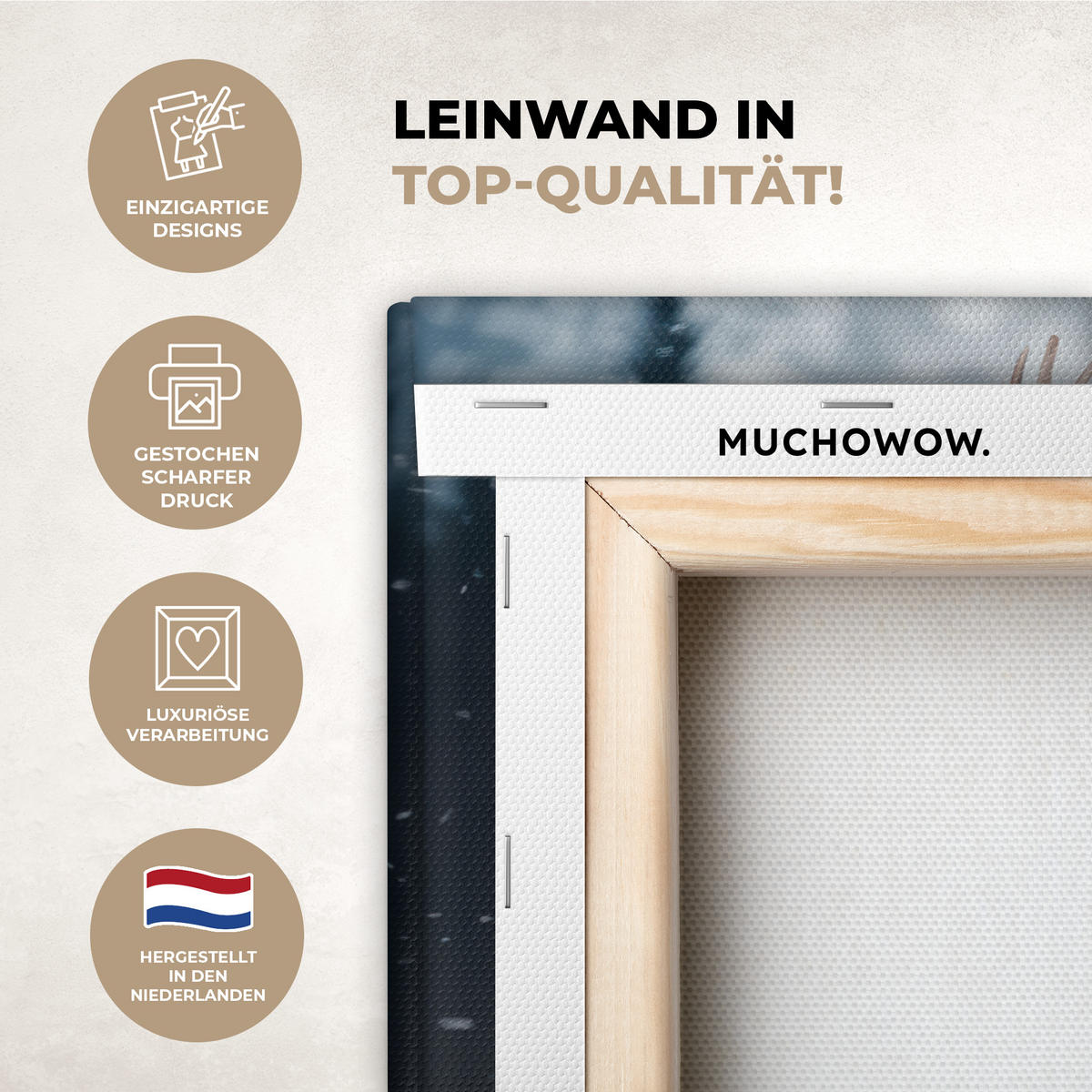 LEINWANDBILD Hirsche - Tiere - Landschaft - Winter - Schnee Gemälde 60x40 cm - Kastanienfarben, Textil (60/40cm) - MuchoWow