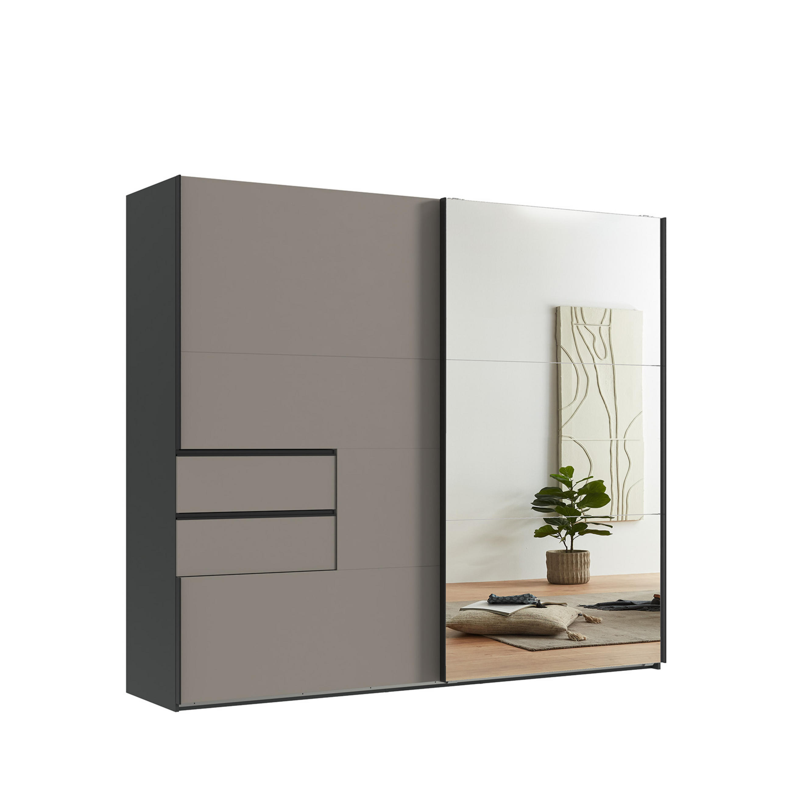 luma-home Schwebetürenschrank Graphit, Sand 250x216x65 cm