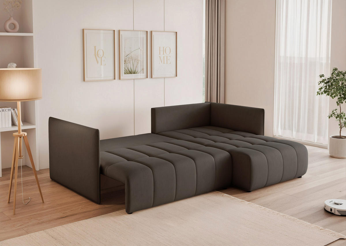 ECKSOFA CLEO mit Schlaffunktion und Bettkasten Dunkelbraun - Dunkelbraun, Holzwerkstoff/Kunststoff (245/180cm) - Idohome