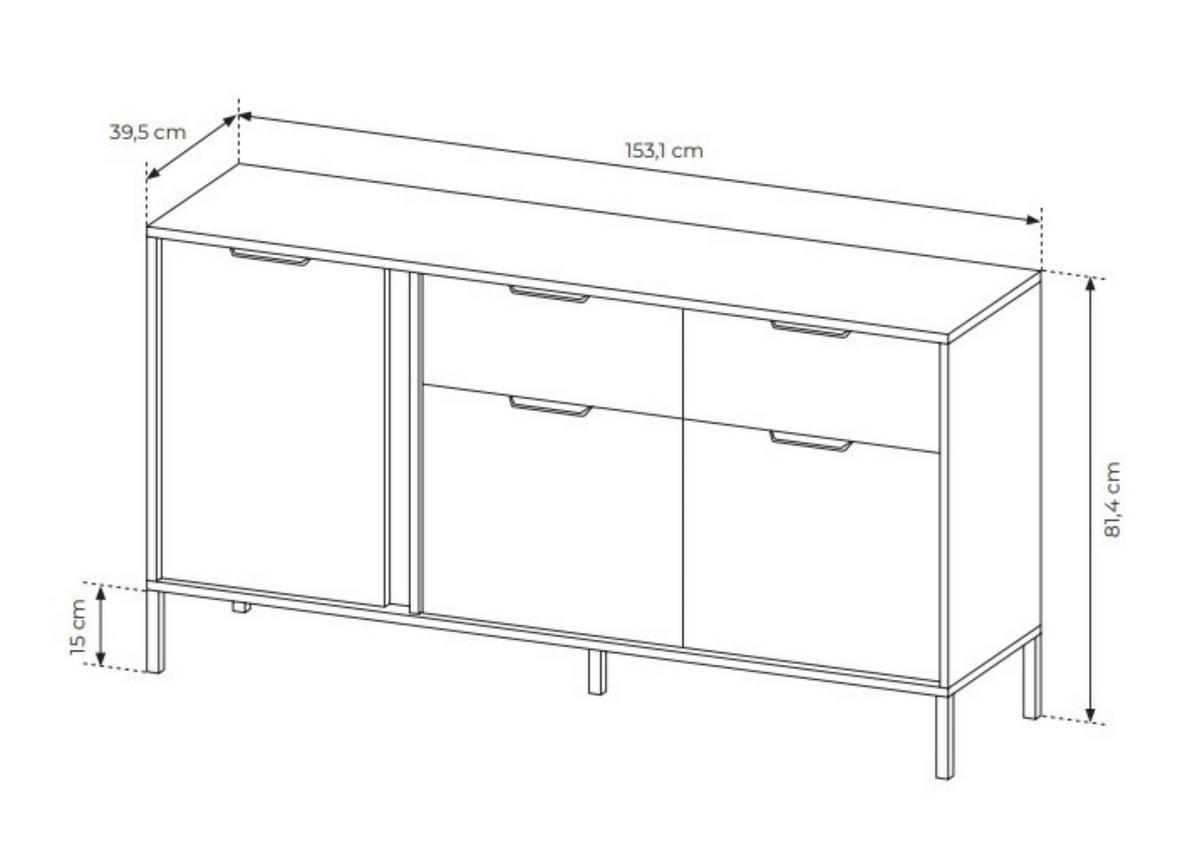 KOMMODE Lars Antrazit, dreitürige Kommode mit Schubladen - Anthrazit, Holzwerkstoff/Metall (153/81/40cm) - Bettso
