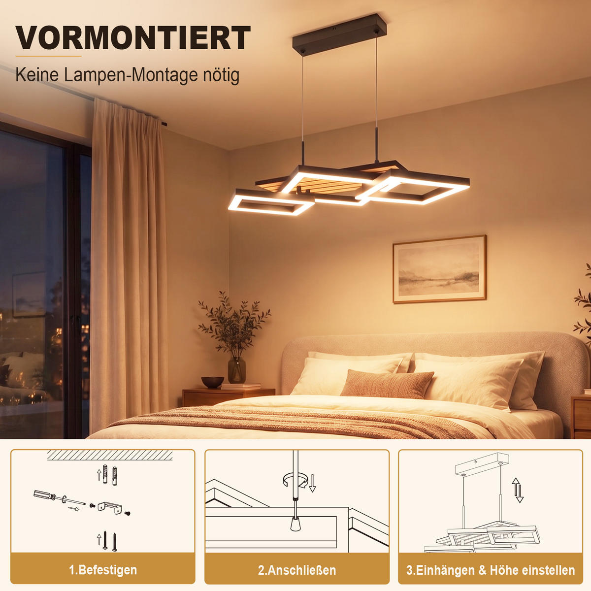 LED PENDELLEUCHTE Vespric 58/31/141 cm - Schwarz, Kunststoff/Metall (58/31/141cm) - ZMH