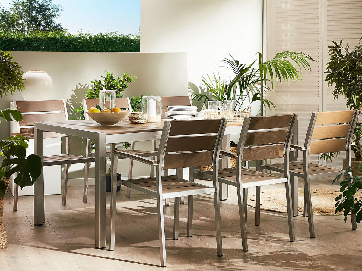 GARTENTISCH Aluminium braun 180/90 cm Vernio - Braun, Metall (180/90/76cm) - Beliani
