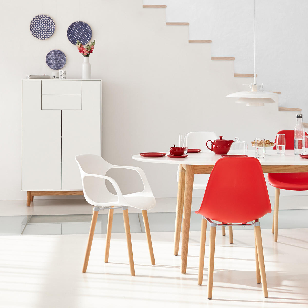 HIGHBOARD mit 2 Schubladen - Eichefarben/Weiß, Holzwerkstoff (80/128/45cm) - home24