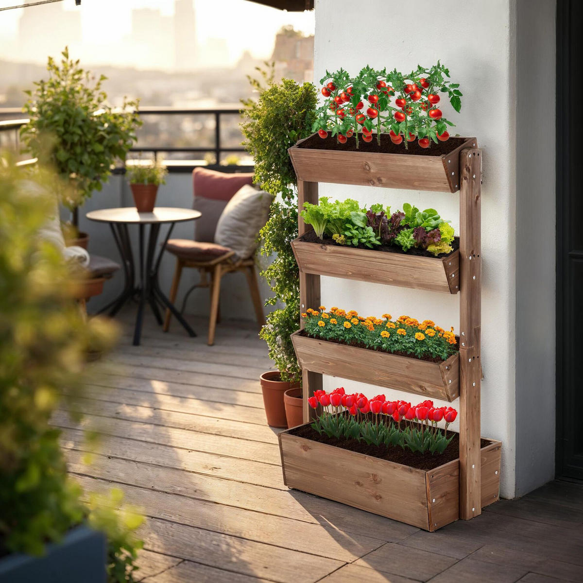VERTIKALBEET Flora,inklusive Pflanzvlies, 85 x 45 x 140 cm,braun - Braun, Holz (85/140/45cm) - tectake