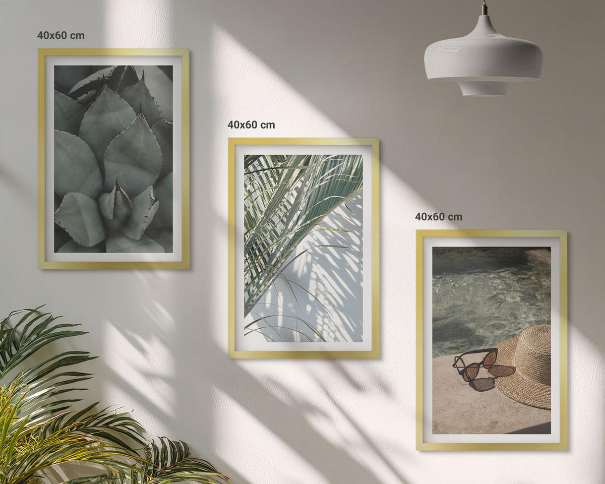 WANDBILDER 3er Set - 40x60 cm Goldrahmen - Tropische Pflanzen für den Urlaub - Goldfarben, Kunststoff (40/60cm) - ArtPrintCave
