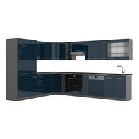 HÖRNKÖK Fame-Line, Mörkblå högblank/antracit, 347 x 257 cm, AP Antracit - Antracit/Mörkblå, Träbaserade material (347/206.8/60cm) - Vicco