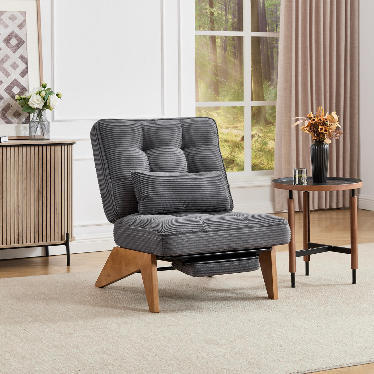 RELAXSESSEL verstellbare Rückenlehne mit Fußstütze, DE-42243, Grau - Dunkelgrau, Holz (73/90/127cm) - ComfortXL