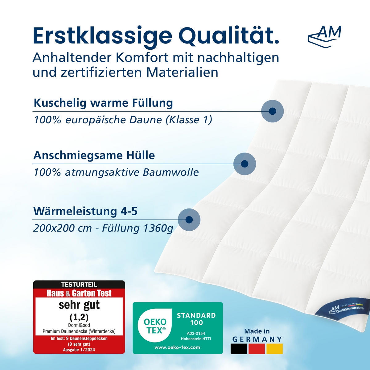 WINTER DAUNENDECKE 200/200 cm - Weiß, Textil (200/200cm) - AM Qualitätsmatratzen