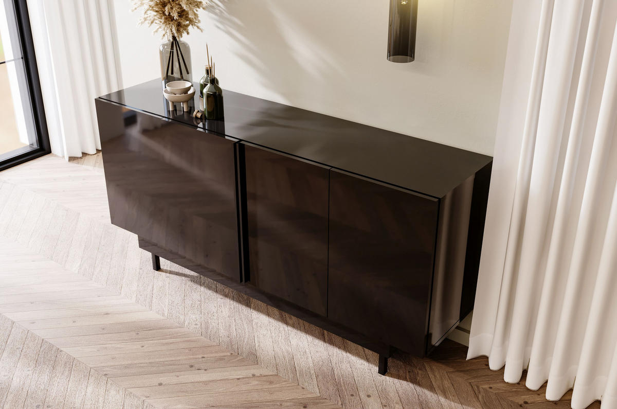 SIDEBOARD Artemisa Schwarz, goldener Akzent, Hochglanz - Schwarz Hochglanz/Schwarz, Holzwerkstoff/Metall (163/81/42cm) - Dancan