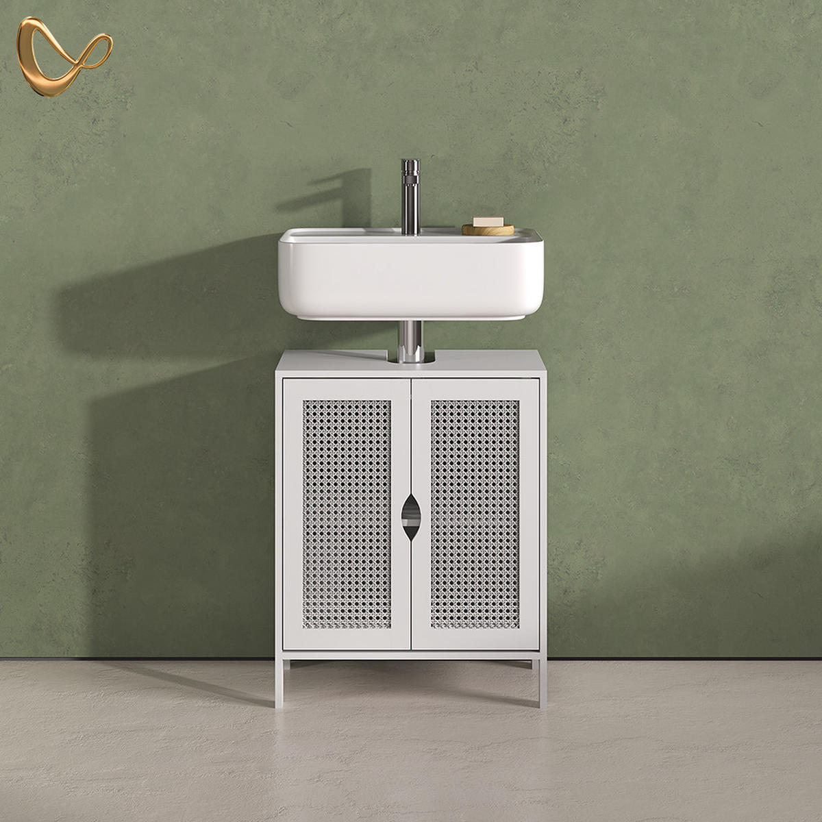 OSNOVNA OMARICA ZA UMIVALNIK Mincio, Bela, 48 x 60 cm z 2 vrati - bela, leseni material (48/60/29cm) - Livinity®