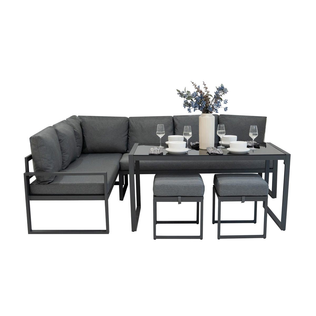 ECKSOFA-SET 5-teiliges Aluminium Anthrazitgrau - Anthrazit, Metall