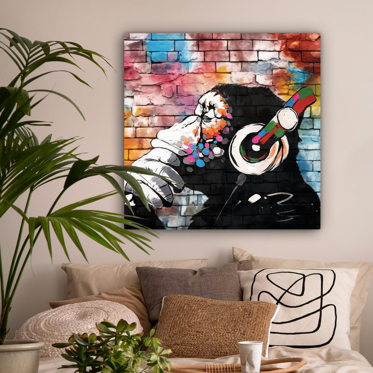 LEINWANDBILD Affe - Graffiti - Musik 90x90 cm - Multicolor, Textil (90/90cm) - MuchoWow