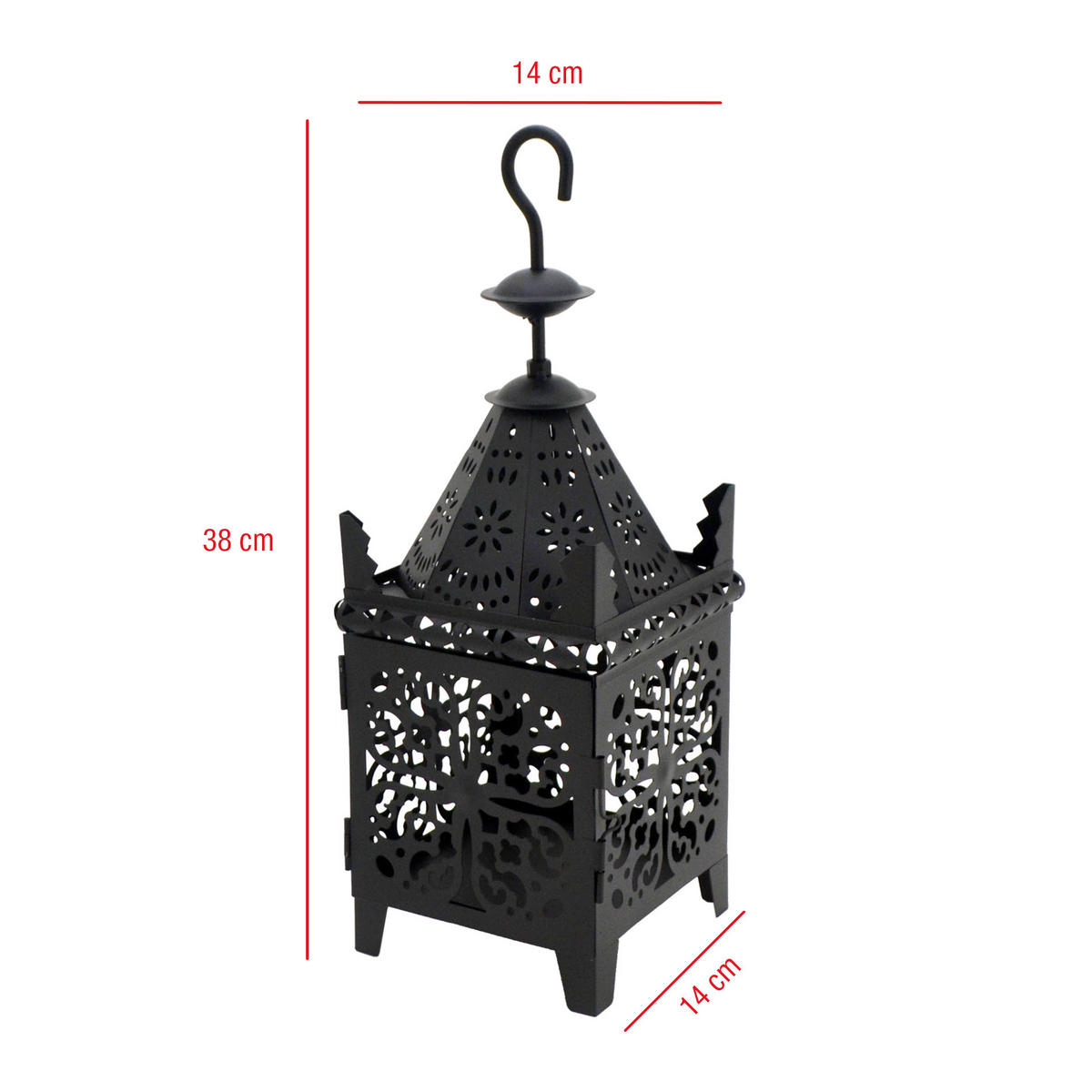 DEKORATIVES LATERNEN SET, 2 pieces Schwarz 14/14/38 cm - Schwarz, Metall (14/38/14cm) - Mobili Rebecca