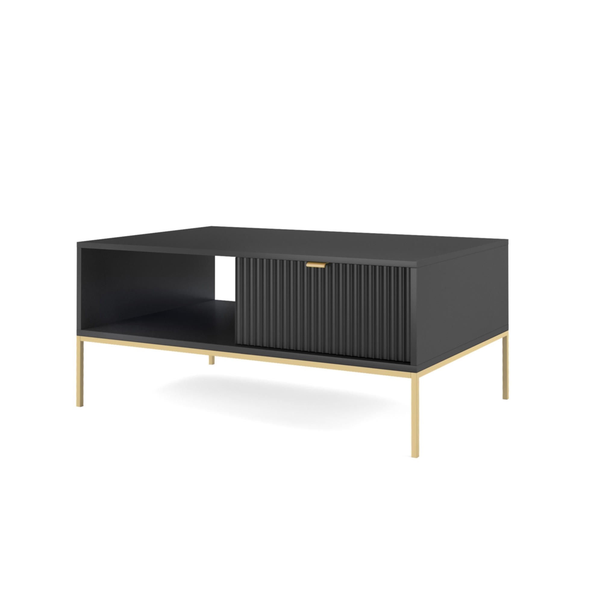 COUCHTISCH Nova Schwarz, Golden Beine, mit Schublade - Goldfarben/Schwarz, Holzwerkstoff/Metall (68/104/46cm) - Bettso