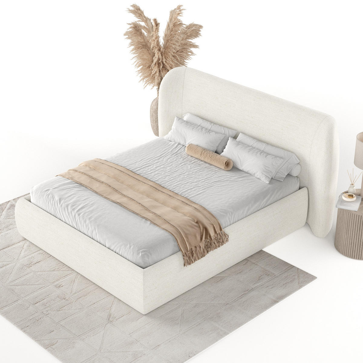 POLSTERBETT Bellano mit Stauraum 200/200 cm Creme im Modesto Stoff - Creme/Schwarz, Holz/Holzwerkstoff (200/200cm) - AltaBeds