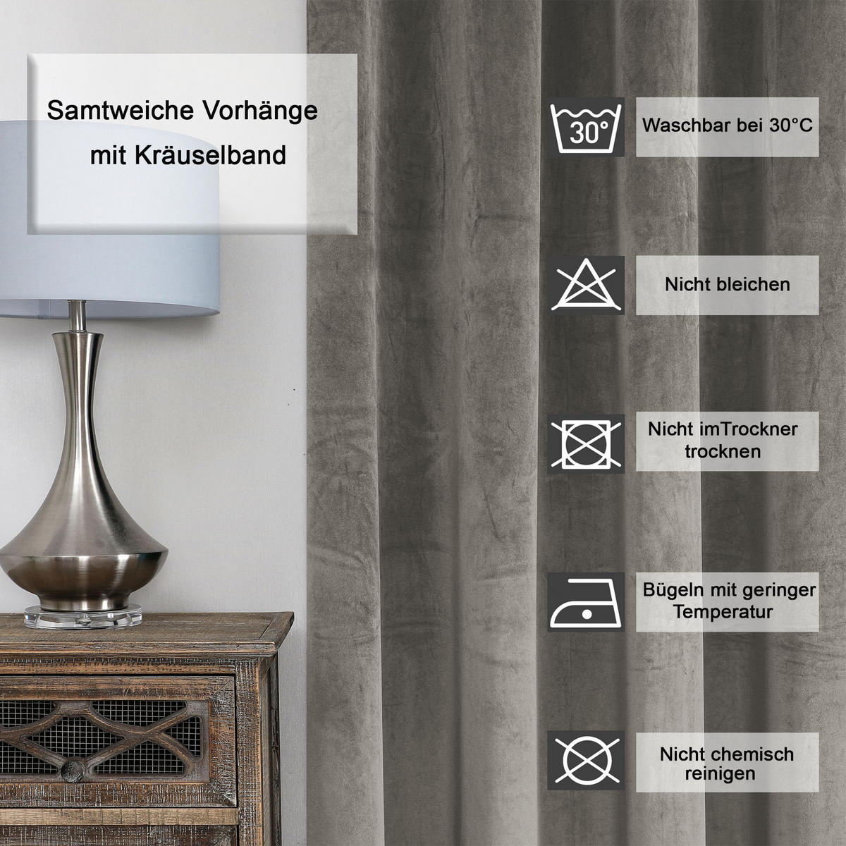 VORHANG Kräuselband Samt 140/175 cm Taupe - Taupe, Textil (140/175/175cm) - TiborTex
