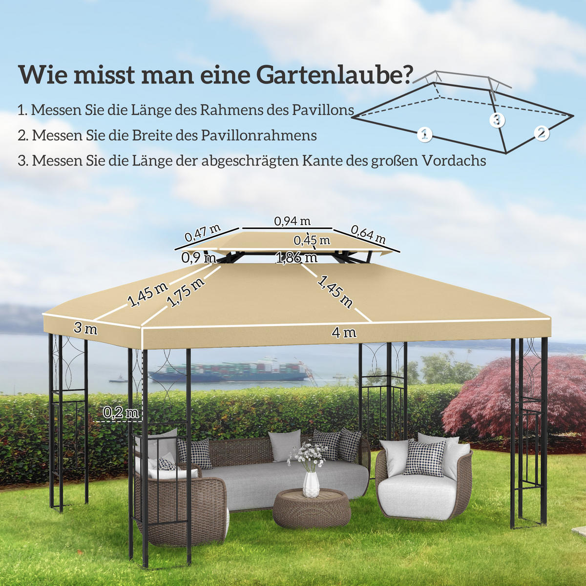 ERSATZDACH für Pavillon 3 x 4 m wasserabweisend Pavillondach mit Doppeldach - Creme, Textil (300/20/400cm) - Outsunny