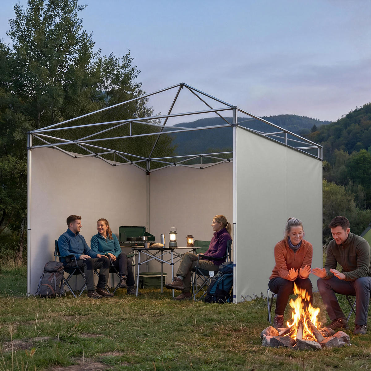 SEITENTEILE-FÜR-PAVILLON 3er Set Oxford-Gewebe Hellgrau - Hellgrau, Textil (200/1/300cm) - Outsunny