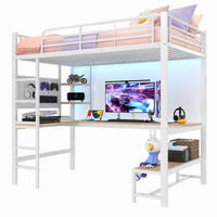 HOCHBETT 90/200 mit LED Schreibtisch USB Type-C und Lochbrett in Weiß - Weiß, Holz/Holzwerkstoff (90/200cm) - EVRYAE