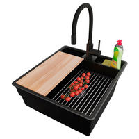 GRANITSPÜLE New York, 2-er set Schwarz 48/53 cm 1 Becken + Küchenarmatur 40/38 cm + Ablauf-Set + Küchenzubehörset ab 50er Unterschrank - Chromfarben/Beige, Kunststoff (48/20/53cm) - Primagran