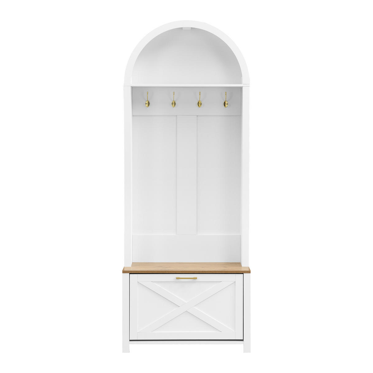 STANDGARDEROBE mit Schuhablage 75/35/195 cm in Weiß und Holzfarbe - Weiß, Holzwerkstoff (35/195/75cm) - BEAOK