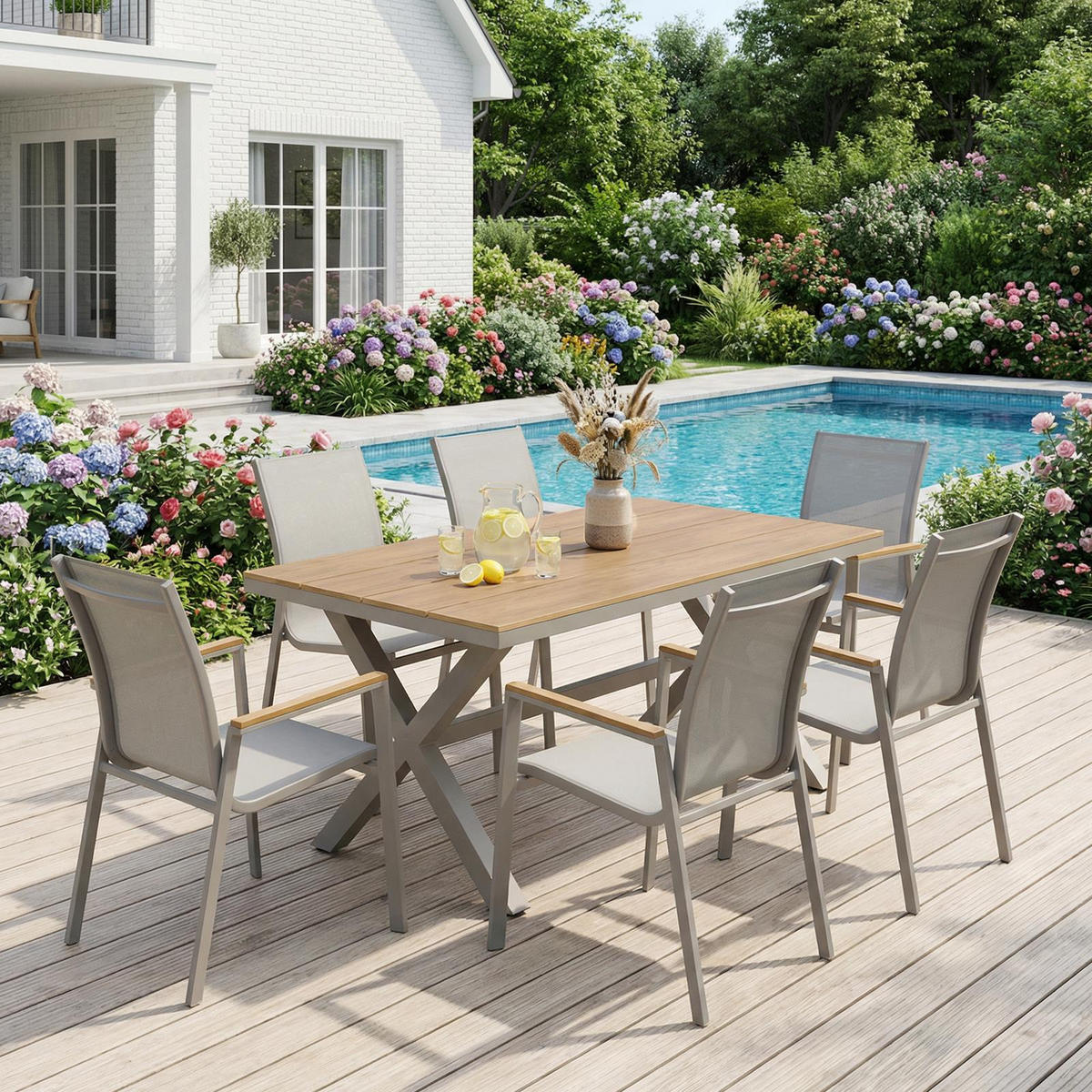 GARTENMÖBEL SET WINDY 7er Set beige, champagne - Beige, Metall - IDIMEX