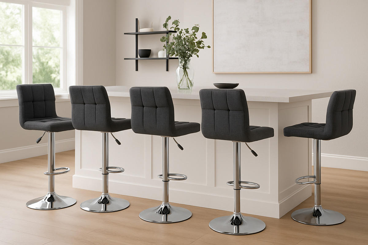 BARHOCKER 2er Set Peran STOFF C dunkelgrau - Chromfarben/Dunkelgrau, Textil/Metall (46/114/47cm) - TPFLiving
