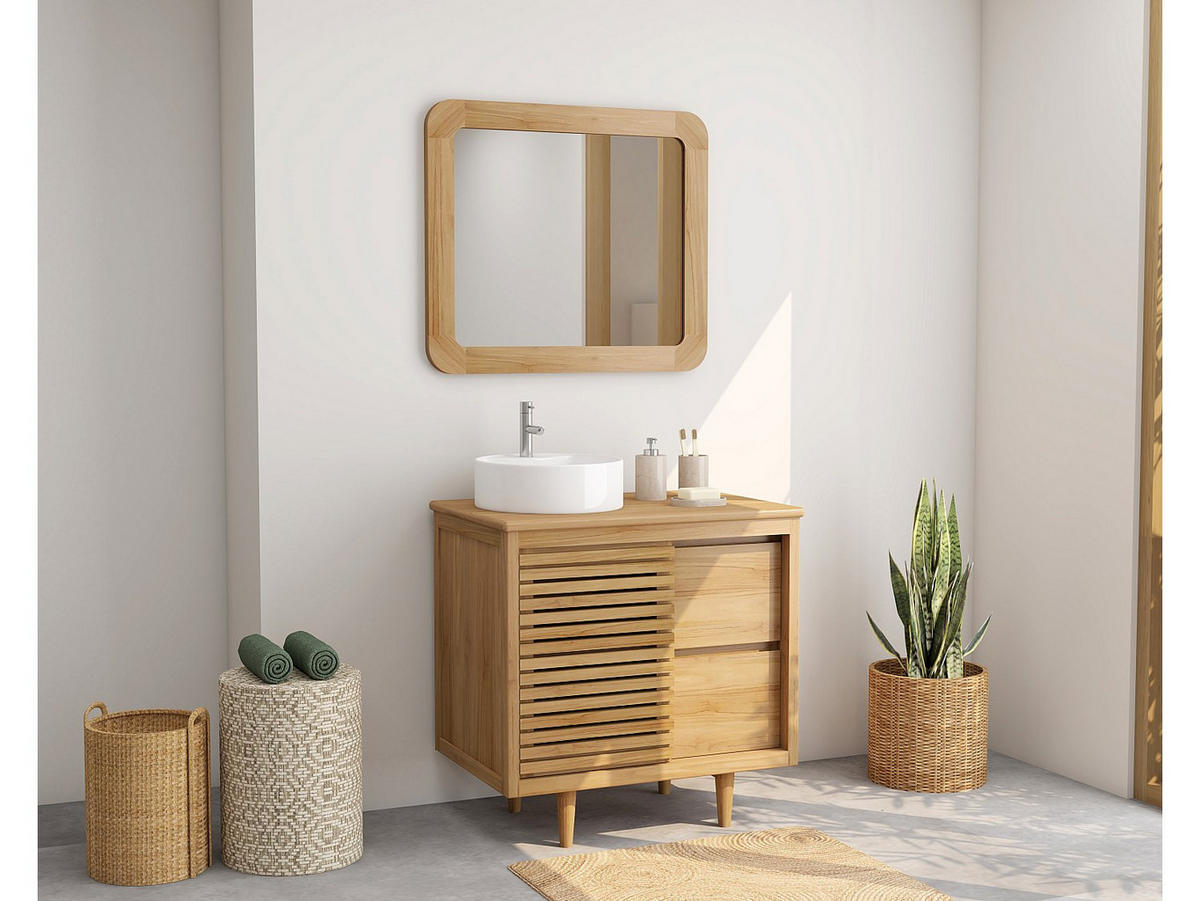EINZELWASCHTISCH - 80 cm x 55 cm - Holz, Platte - Naturfarben Hell - TORAJA - Naturfarben, Holz (80/80/55cm) - Vente-Unique