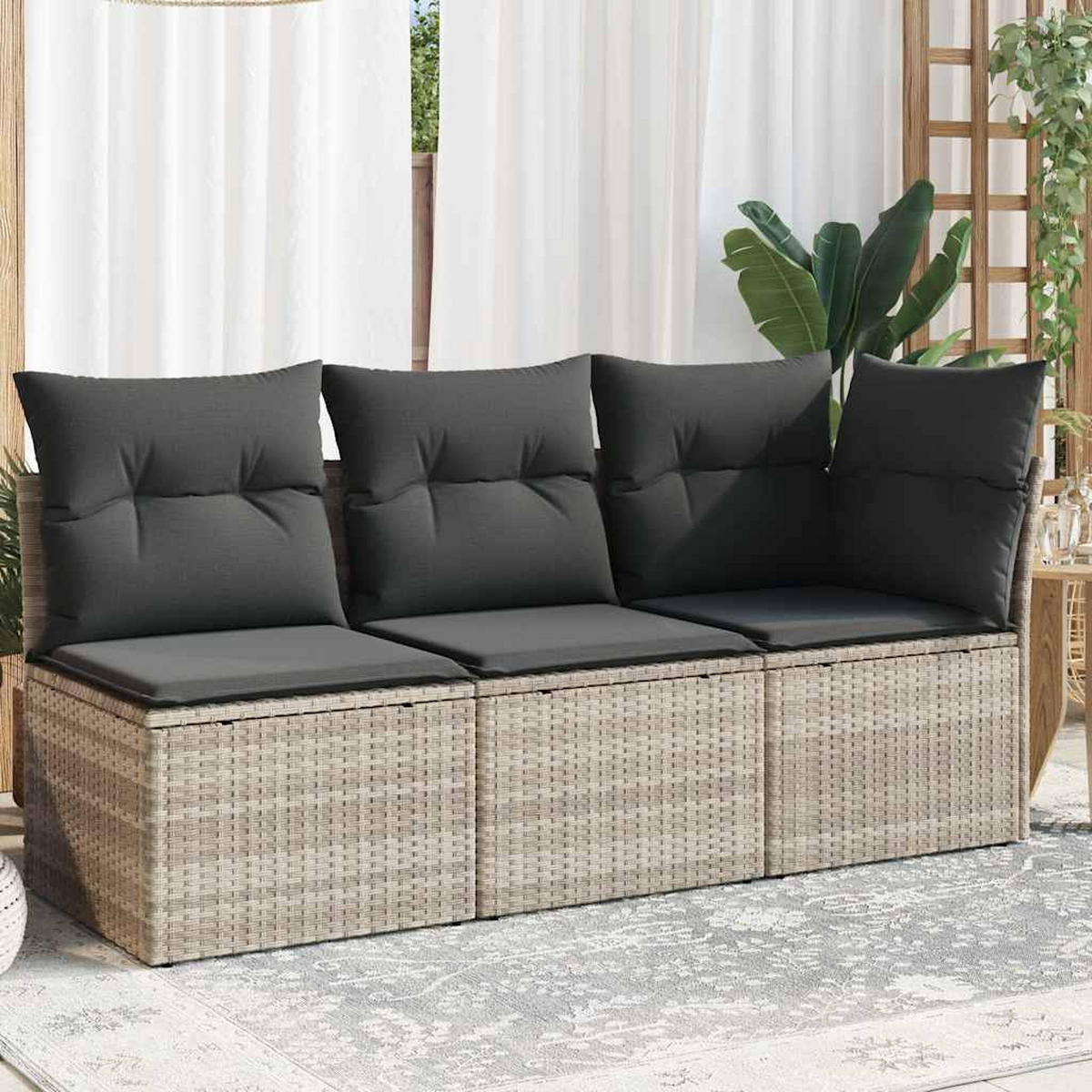 GARTENSOFA Mit Kissen 3-Sitzer Hellgrau Poly Rattan - Grau, Kunststoff (172/69/62cm) - vidaXL