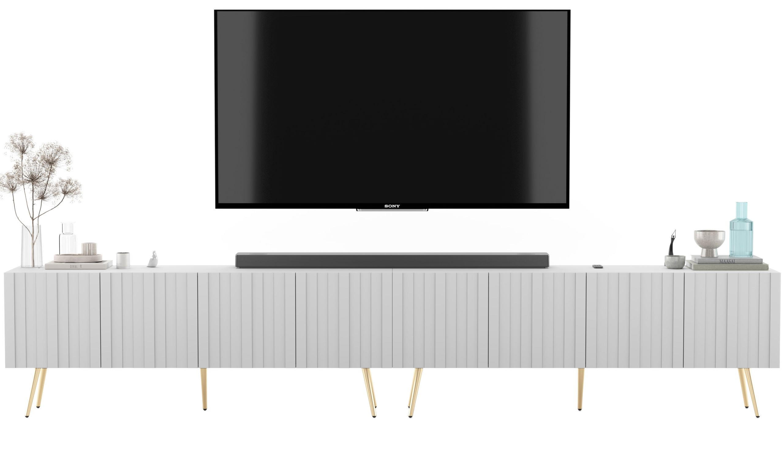 TV-LOWBOARD 2-er Set Elpis Weiß matt mit goldenen Metallbeinen 150 cm - Goldfarben/Weiß, Holzwerkstoff (300/60.5/36.5cm) - Meble Lindner
