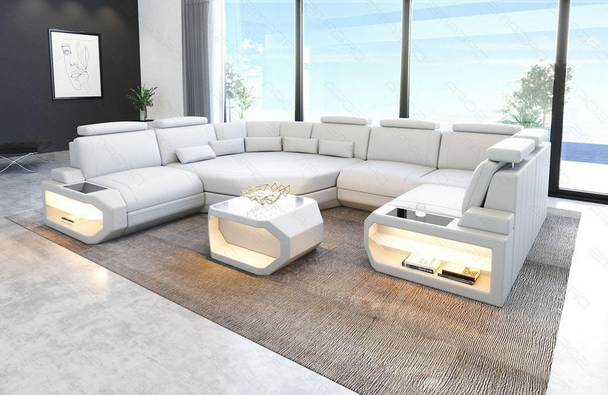 WOHNLANDSCHAFT Asti U Mini - Weiß, Leder (352/93/280cm) - Sofa Dreams