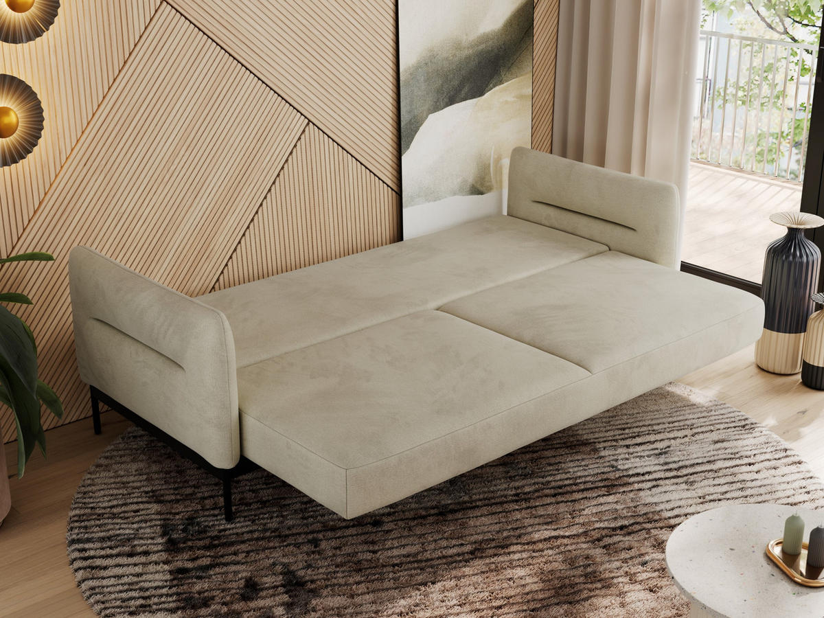 SOFA SALENTO Beige Velvet - Beige/Schwarz, Textil/Metall (221/82/101cm) - MKS
