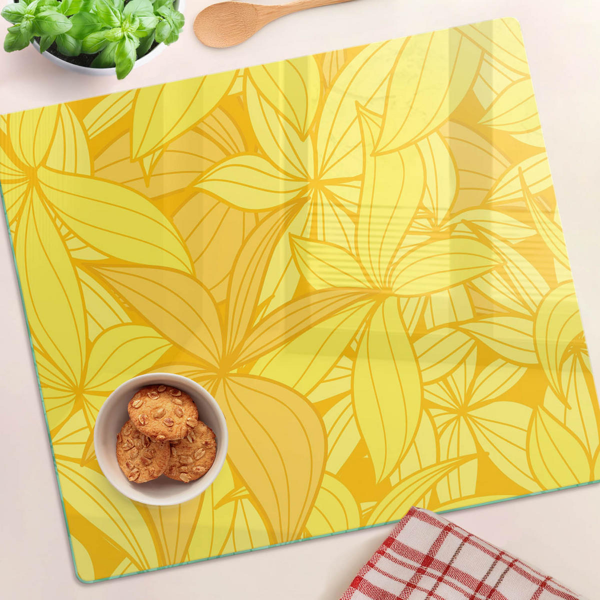 GLASPLATTE 60x52 cm Gelbe Blumen - Gelb, Glas (60/0.4/52cm) - TULUP