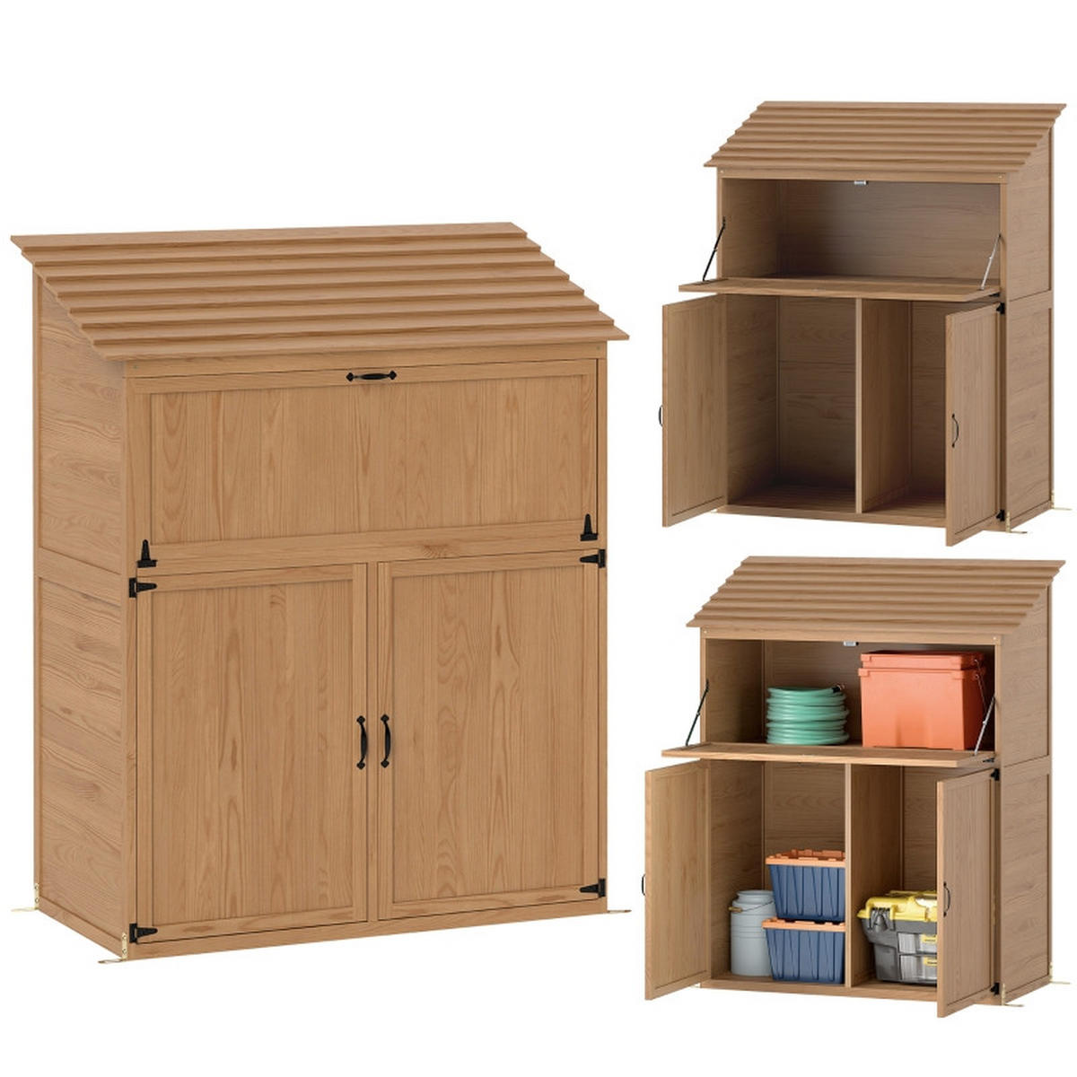GARTENSCHRANK Klapptisch Naturholz - Braun, Holz (54/136/110cm) - ComfortXL