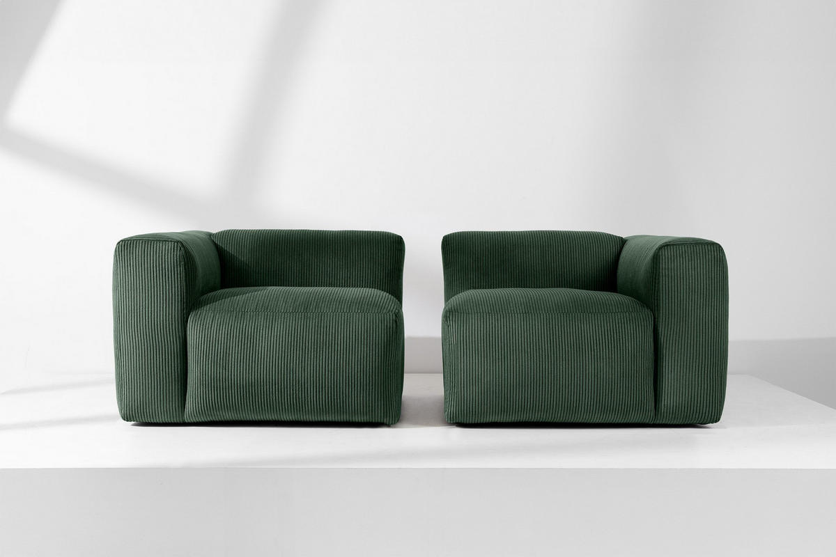 2-SITZER-MODULSOFA BUFFO mit extrem weicher und bequemer Sitzfläche, Kordstoff, dunkelgrün - Dunkelgrün, Textil (210/73/96cm) - KONSIMO®