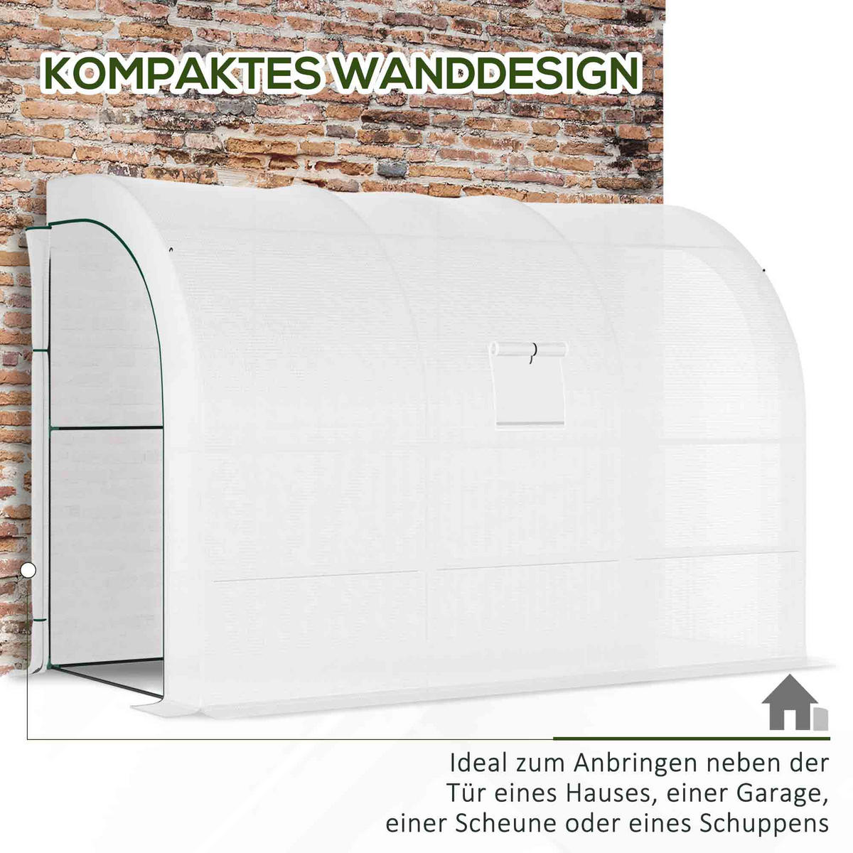 GEWÄCHSHAUS, 300L x 150B x 213H cm - Weiß, Kunststoff/Metall (150/213/300cm) - Outsunny