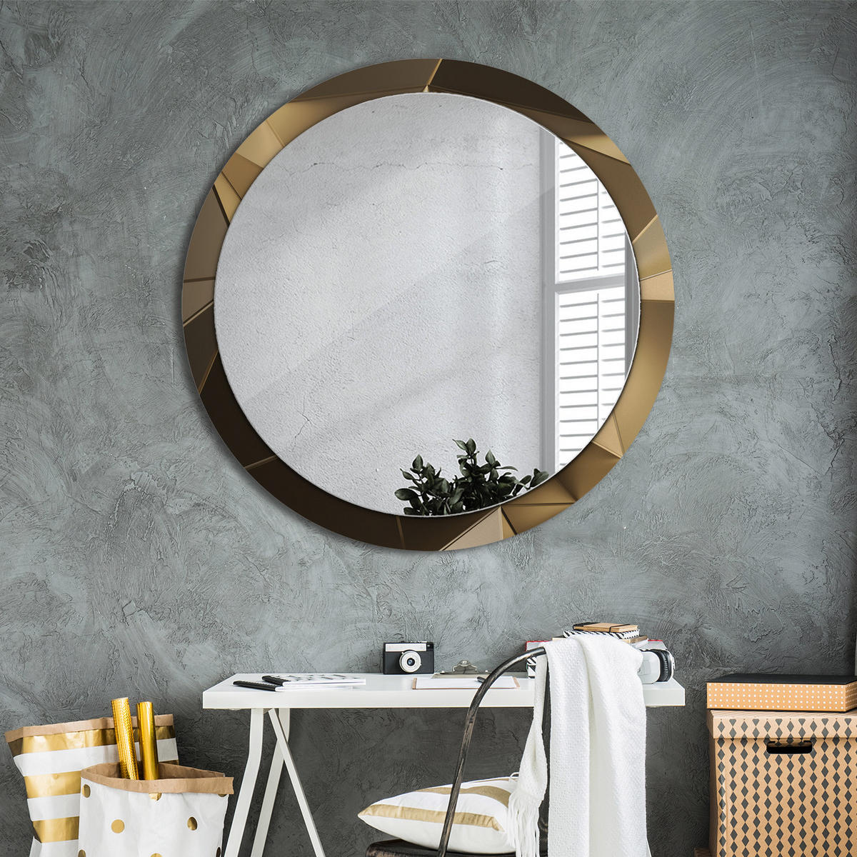 SPIEGEL Ø100 cm Rund mit Aufdruck - Beige, Glas (100/100/0.4cm) - TULUP